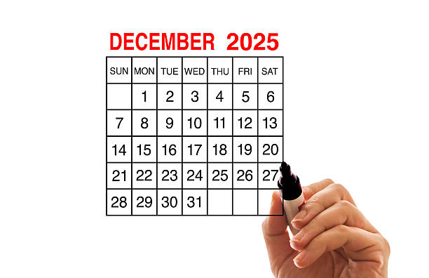 2025 Calendar December on White Background