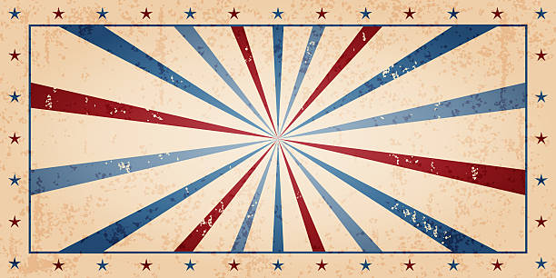 Abstract retro banner with stripes and stars on a grunge texture. Damaged wall in 70s groovy style. American symbolic. Vector old-fashioned background.