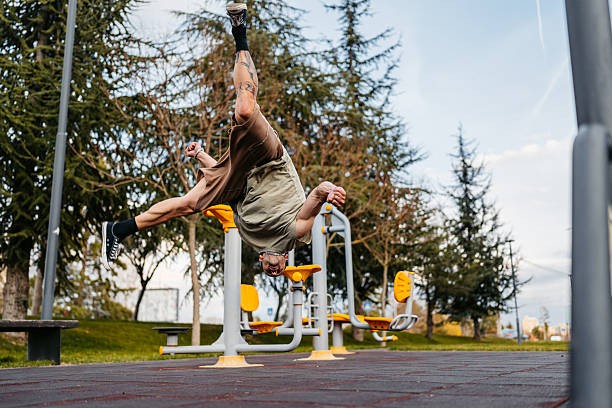 istock Young Man Doing Parkour In An Outdoor Gym 2212700826