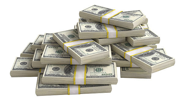 istock Stack of one hundred dollar bills forming a pyramid on white background 2212700910