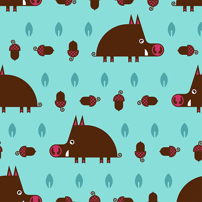 Boar Pattern Boar Pattern Seamless Cute Hog And Offspring Background Wild Pig ...