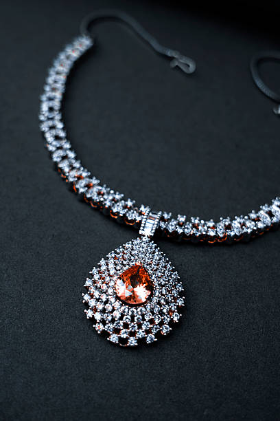 istock Luxurious White Stone Necklace on Elegant Black Background 2212704945