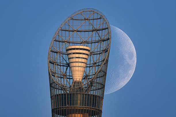Doha, Qatar -March 12,2025:  View of the Aspire Tower (nicknamed Torch Doha), a tall building located in the Aspire Zone complex near the Khalifa International Stadium in the capital of Qatar