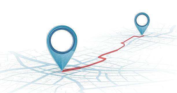istock GPS. Abstract two pin icon on city map with white line connection 2212713486