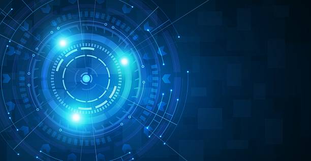 istock Target focus on blue background. Technology vision, digital business. 2212713551