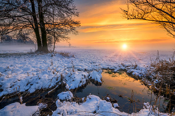 istock Beautiful winter sunset with colorful sky 2212717146