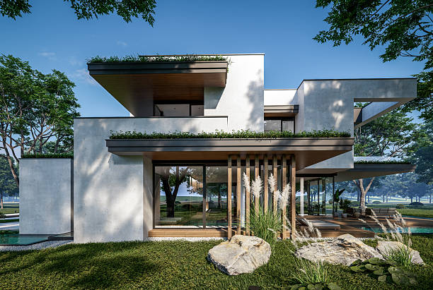 istock 3d rendering of two-story house with concrete facade 2212720874