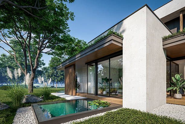 istock 3d rendering of two-story house with concrete facade 2212720937