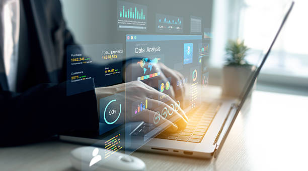 istock Management data System KPI connected in database for follow earnings,operations and sales data. Businessman using KPI dashboard.Financial business data analytics graph dashboard. 2212725525