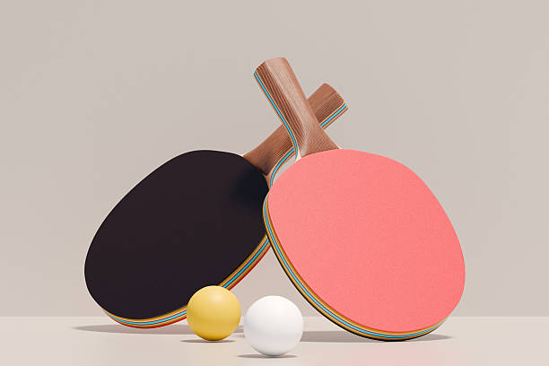 istock Table tennis paddles and balls displayed, ready for play. 3d rendering 2212732799