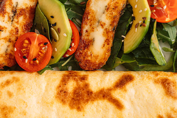 Breakfast Tortilla with Fried Tofu Cheese.
