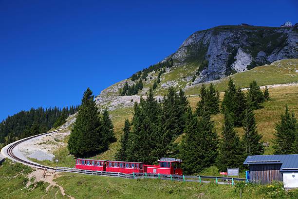 Schafberg mountain in Salzkammergut region of Austria. Schafberg rack railway (cog railway) line.