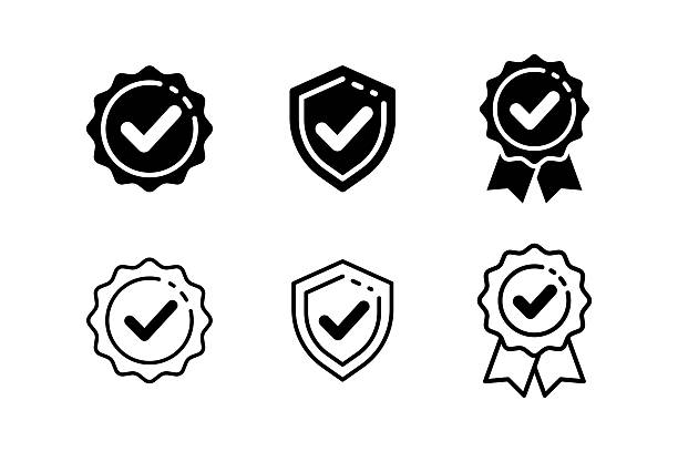 illustrations, cliparts, dessins animés et icônes de ensemble vectoriel d’icône d’icône d’étiquette de badge premium. vérifier ou vérifier l’étiquette. - qualité