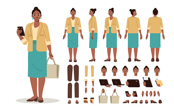 žena se smartphonem - postavy příběhu stock ilustrace