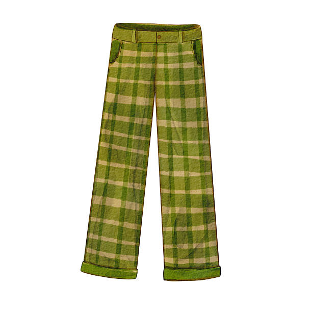 istock Trousers with a green checkered pattern. Watercolor illustration of classic clothes. Stylish and cozy casual style trousers for fashion magazines. Suitable for postcards, blogs, and stickers. 2212780551