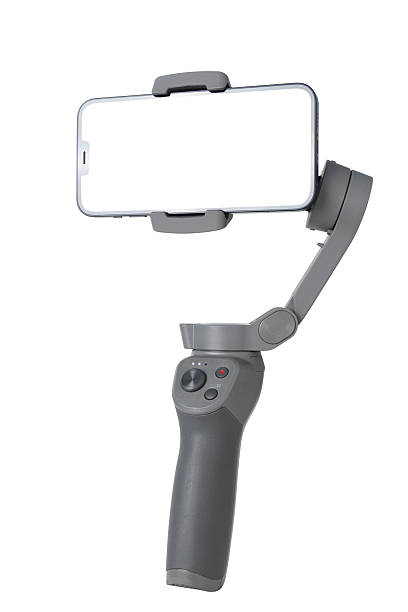 istock Smartphone Gimbal Stabilizer -  Blank Screen, Landscape Mode, Angled View, Isolated on White Background 2212782274