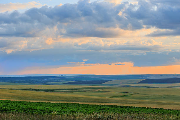istock Beautiful landscape with field and cloudy sky 2212785690