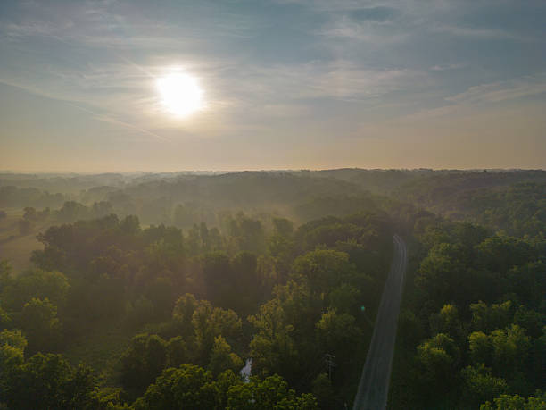 istock Summer foggy sunrise from a drone 2212790764