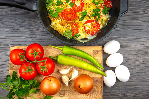 raw vegetables before cooking for frying and braising in a pan