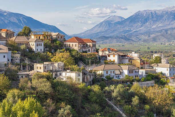 istock Houses on a hill above a valley in Gjirokaster. 2212798079