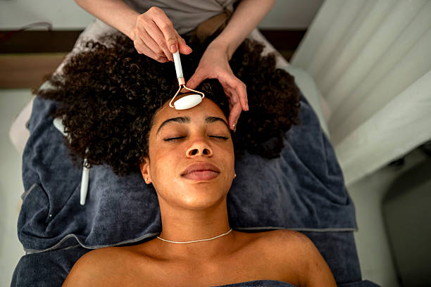 istock Relaxing Facial Massage with Jade Roller 2212814643