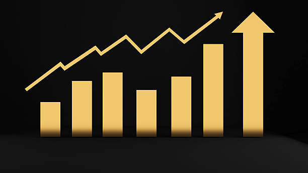 istock income line and arrow increasing,Profitable bars are gold on white background.,3d rendering 2212827516