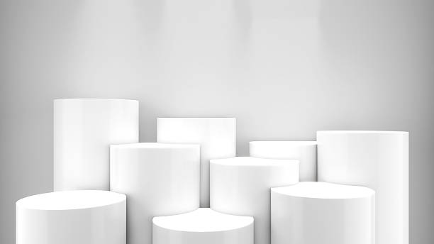 istock White circle podium mockup and white background put podium mockup in media event. ,3d rendering 2212827593