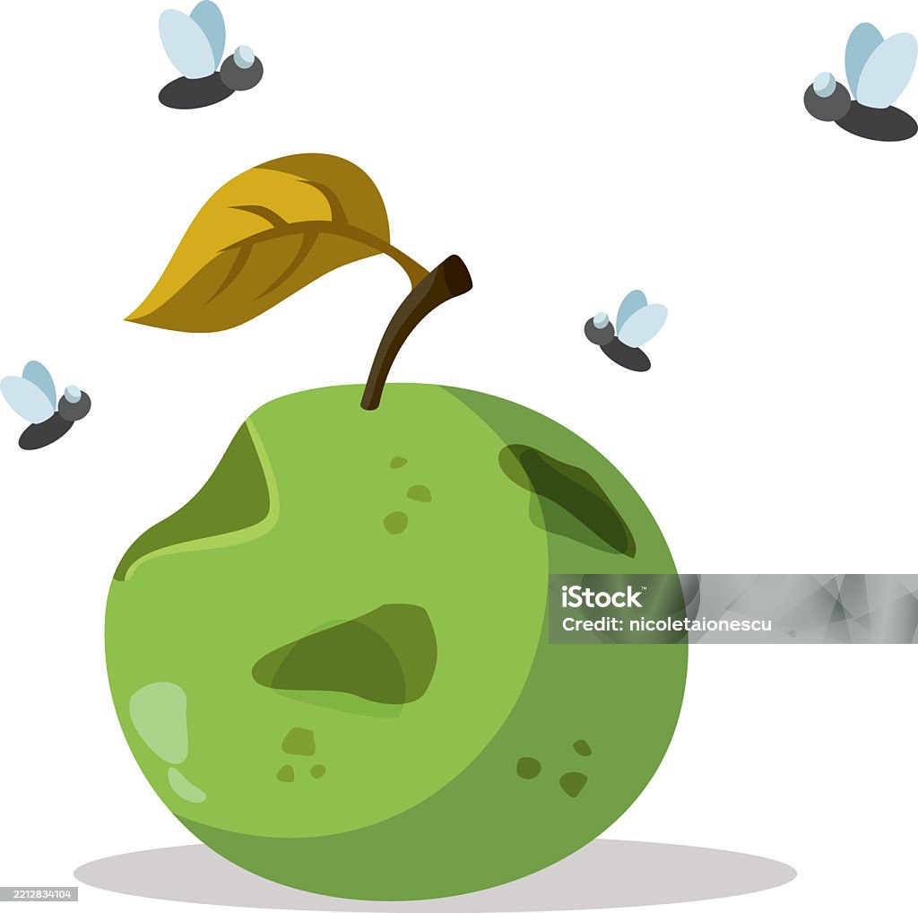 Animation Rotten Apple Rotten Apple Surrounded By Flies Vector Cartoon Illustration Stock ...
