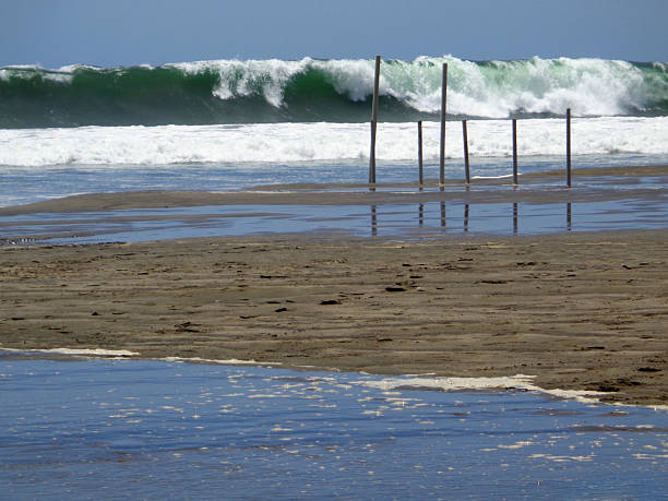 Danang beach view with big waves.South China Sea - Vietnam.