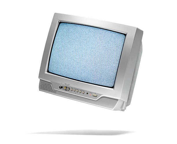 istock Working old CRT TV in the fall, noise and interference on the screen, isolated on white background. File contains a path to isolation. 2212837372