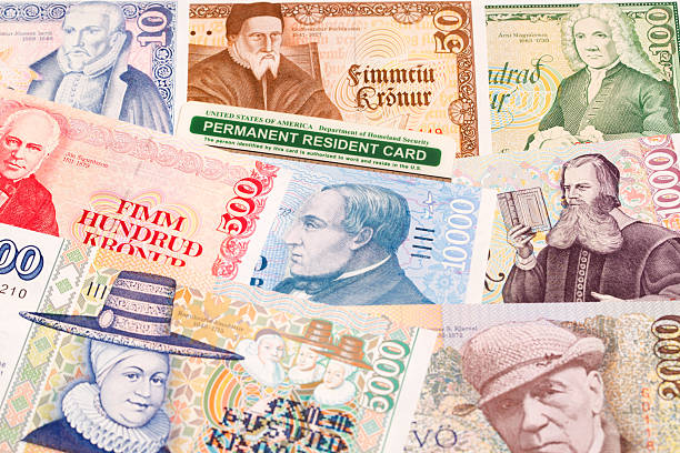 istock American permanent resident card on Icelandic money 2212841229