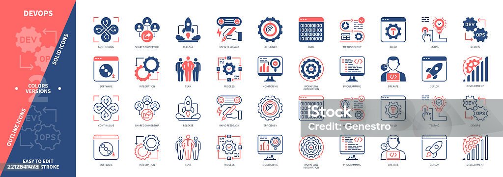 Devops Solid Outline Set Stock Illustration - Download Image Now - Icon ...