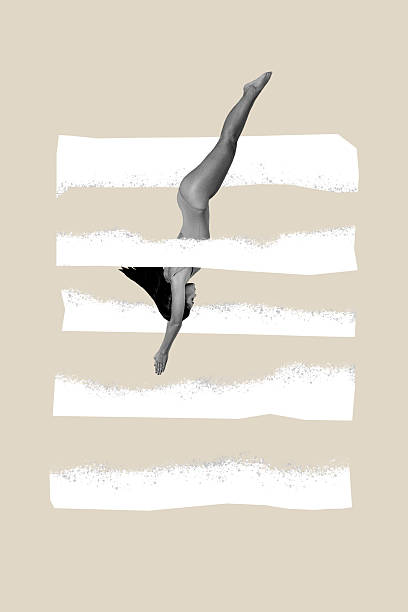 istock Composite vertical artwork collage image of black white colors girl jump dive isolated on creative background 2212850556