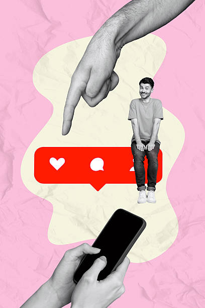 istock Vertical picture collage sitting man blogging notification panel like comment user smartphone virtual communication social media 2212850731