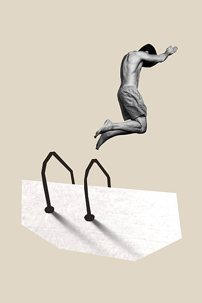 istock Sketch composite artwork vertical collage of beige color backdrop summer vacation rest resort young man jump into water swimming pool 2212851852