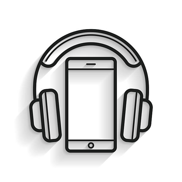 istock Headphones with smartphone. Line icon with long shadow on white background 2212859077
