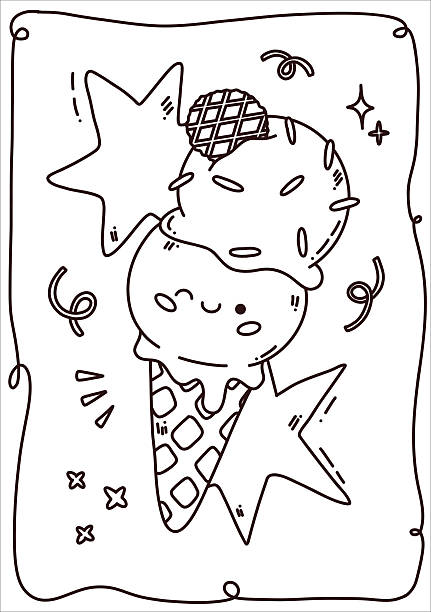 coloring page ice cream cute vector coloring page with fun ice cream character for your prints, books or hobbies frozen coloring pages stock illustrations