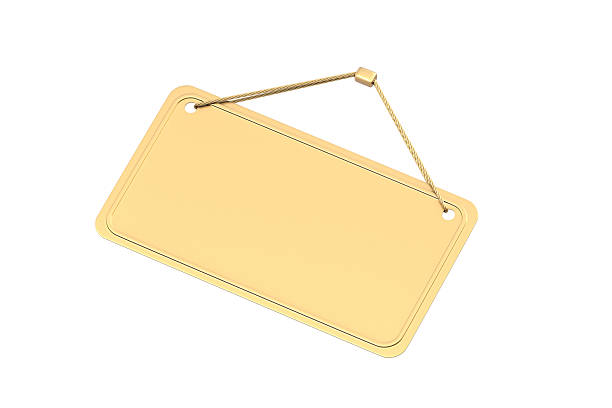 istock Golden sign board with rope isolated on white background. 3d render 2212862250