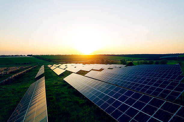 istock Alternative power source to saving environment.Solar panels park generating green energy electric at sunset.Green energy reduce carbon emissions and makes earth cleaner and more ecological. 2212867046