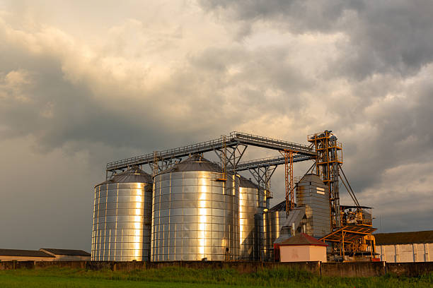 istock A captivating sunset over a grain dryer and hopper 2212869508