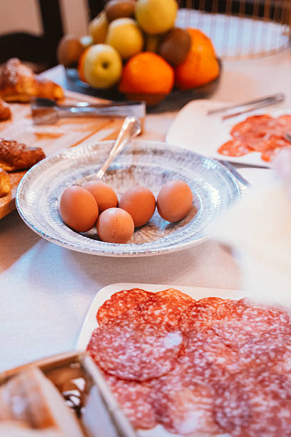 Morning Brunch with Fresh Eggs and Salami