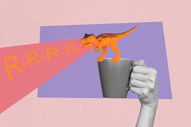 istock Creative composite sketch design artwork collage of creepy dangerous dino scream haunted animal stand anonymous hand hold cup drink 2212875456