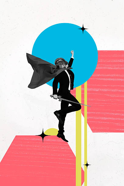 istock Template collage design trend artwork 3D sketch of young man superhero hold sword fly warrior knight conqueror vintage ancient clothing 2212875486