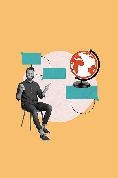 istock Pop image collage of businessman sit chair use gadget point finger earth mind cloud 2212881614