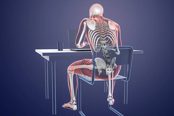 istock Working with laptop in a wrong position leading to back pain, artwork 2212888108