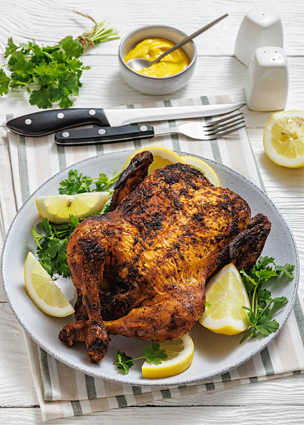 istock whole crispy skin roasted chicken on a platter 2212888528