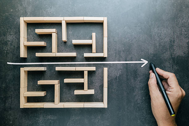 istock A hand that draws a straight line through a maze game with the shortest possible line 2212912140