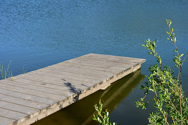 istock Wooden dock extending into calm lake waters 2212925990