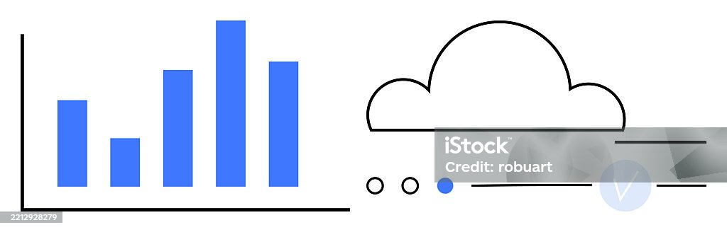 Cloud Computing With Blue Bar Graph And Abstract Elements Representing ...