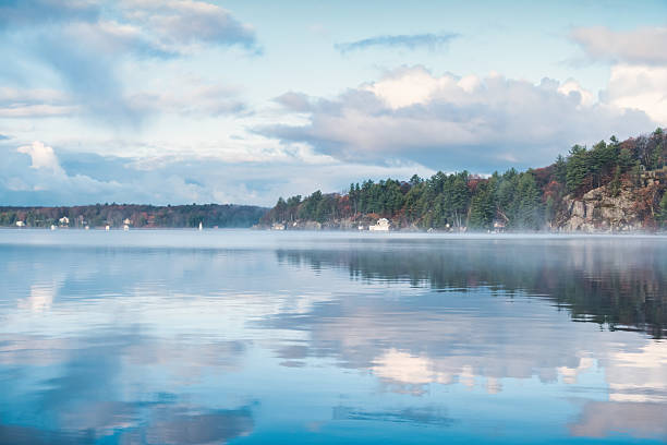 Cottages on the shore of Lake Rosseau near Rosseau, Ontario, Canada.